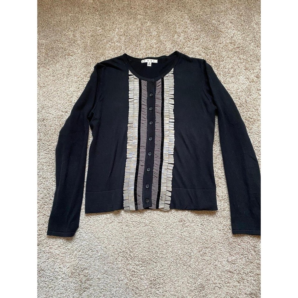 Cabi Cardigan Cashmere Cotton Blend Button Up Medium Sweater Tuxedo Preppy S7